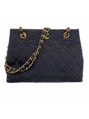 Chanel Shoulder Bag Quilted Canvas Black Gold